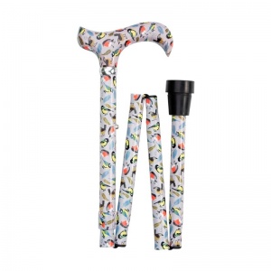 British Songbirds Pattern Folding Walking Stick